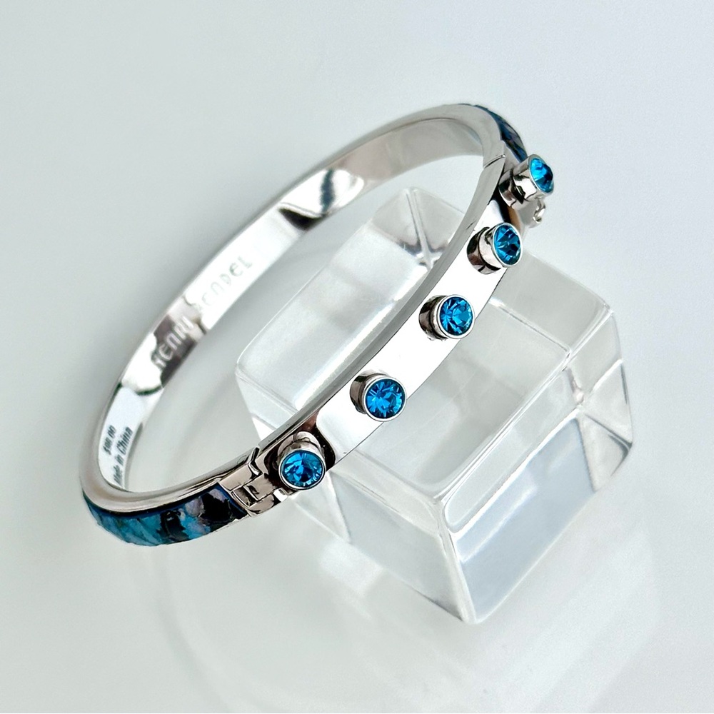 Henry Bendel Blue Crystal Python Silver Plated Bangle Bracelet NWT